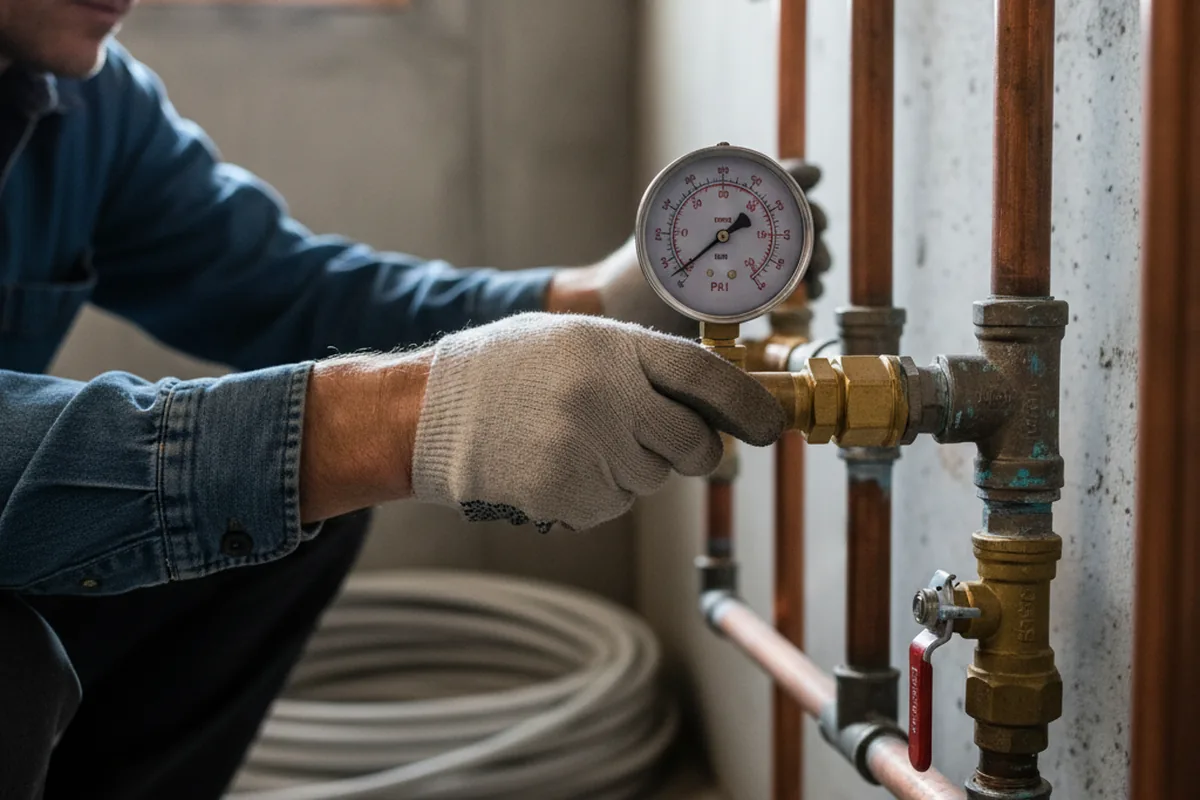 Pressure testing a repaired line during Water Line Repair in Mc Clelland
